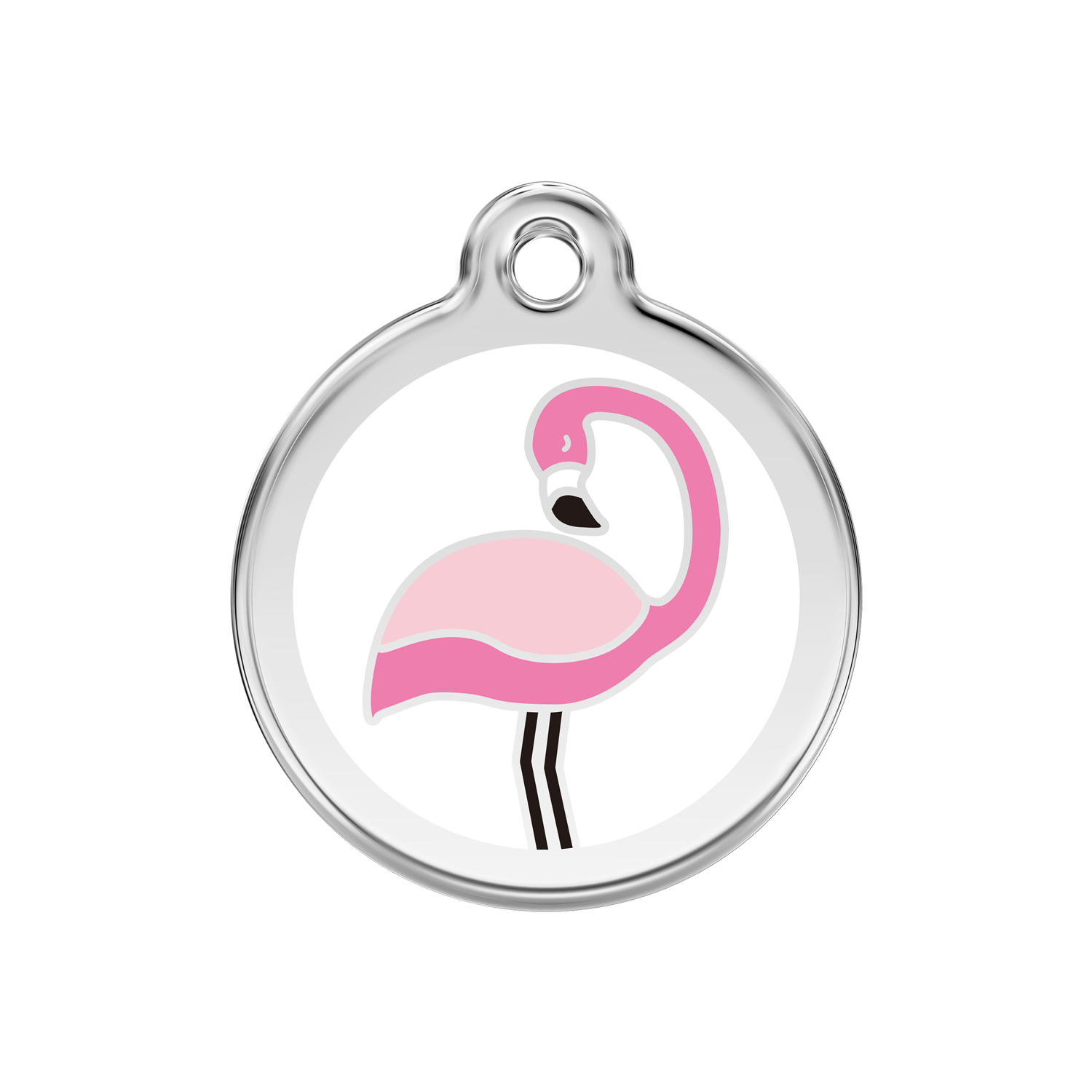 Flamingo White Medium Enamel & Stainless Steel Tag>