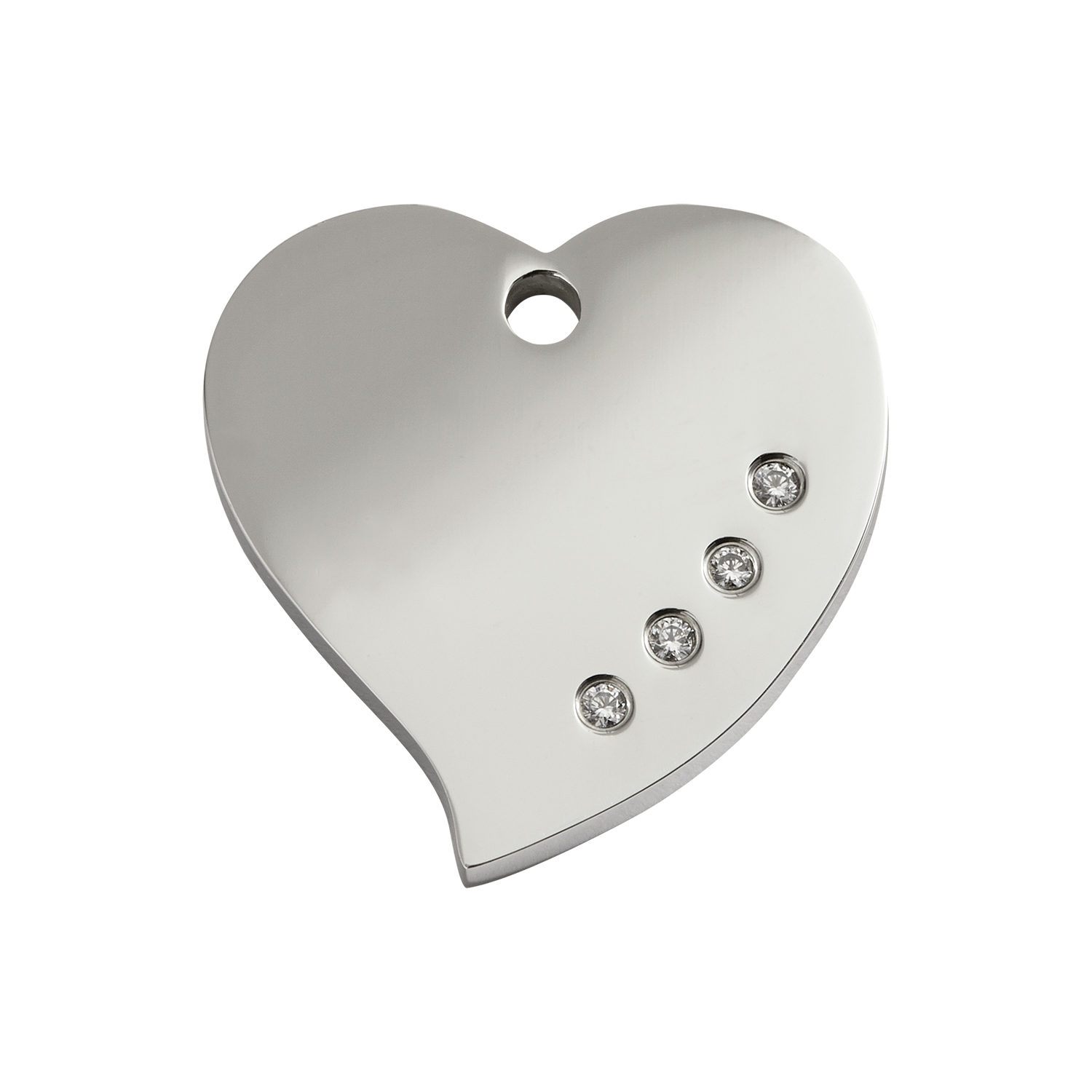 Heart Medium Diamante Polished Stainless Steel Tag>